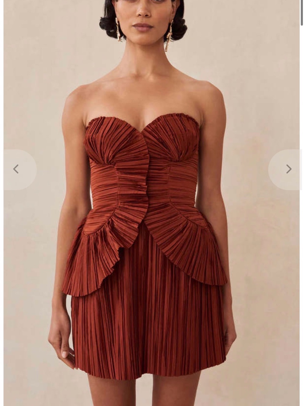 cult gaia Strapless Pleated Mini Dress in Rust
